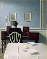 Vilhelm Hammershøi, Interieur mit Frau am Klavier, 1901